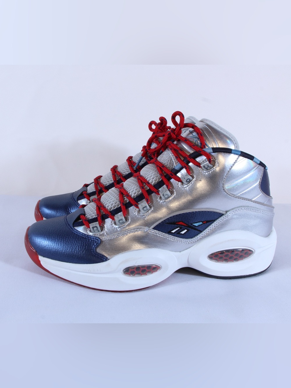 Reebok Men's Silver Blue & Red Question Mid ‘OG Meets OG’ Iverson Harden FZ1366 - Picture 7 of 10